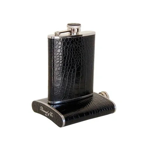 Croco Pattern Black Bottle Small - Alle options in leather and wood