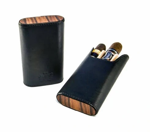 3 cigar Show Band Case - All wood/leather combinations