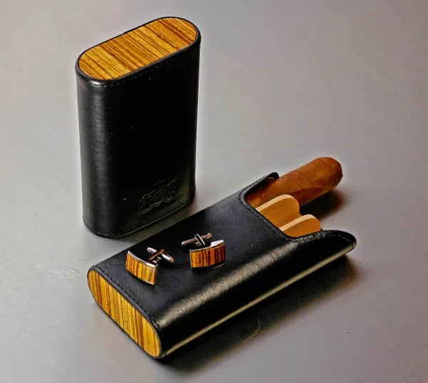 3 cigar Show Band Case - All wood/leather combinations