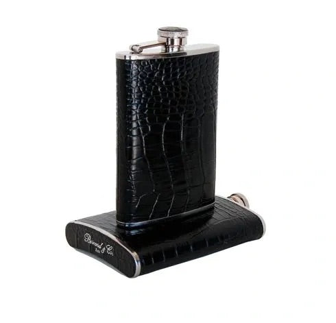 Croco Pattern Black Bottle Small - Alle options in leather and wood