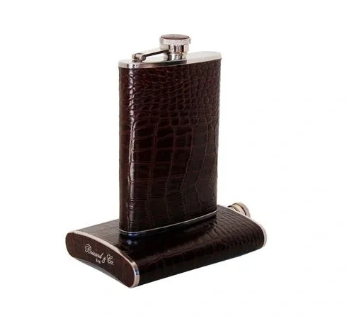 Croco Pattern Black Bottle Small - Alle options in leather and wood