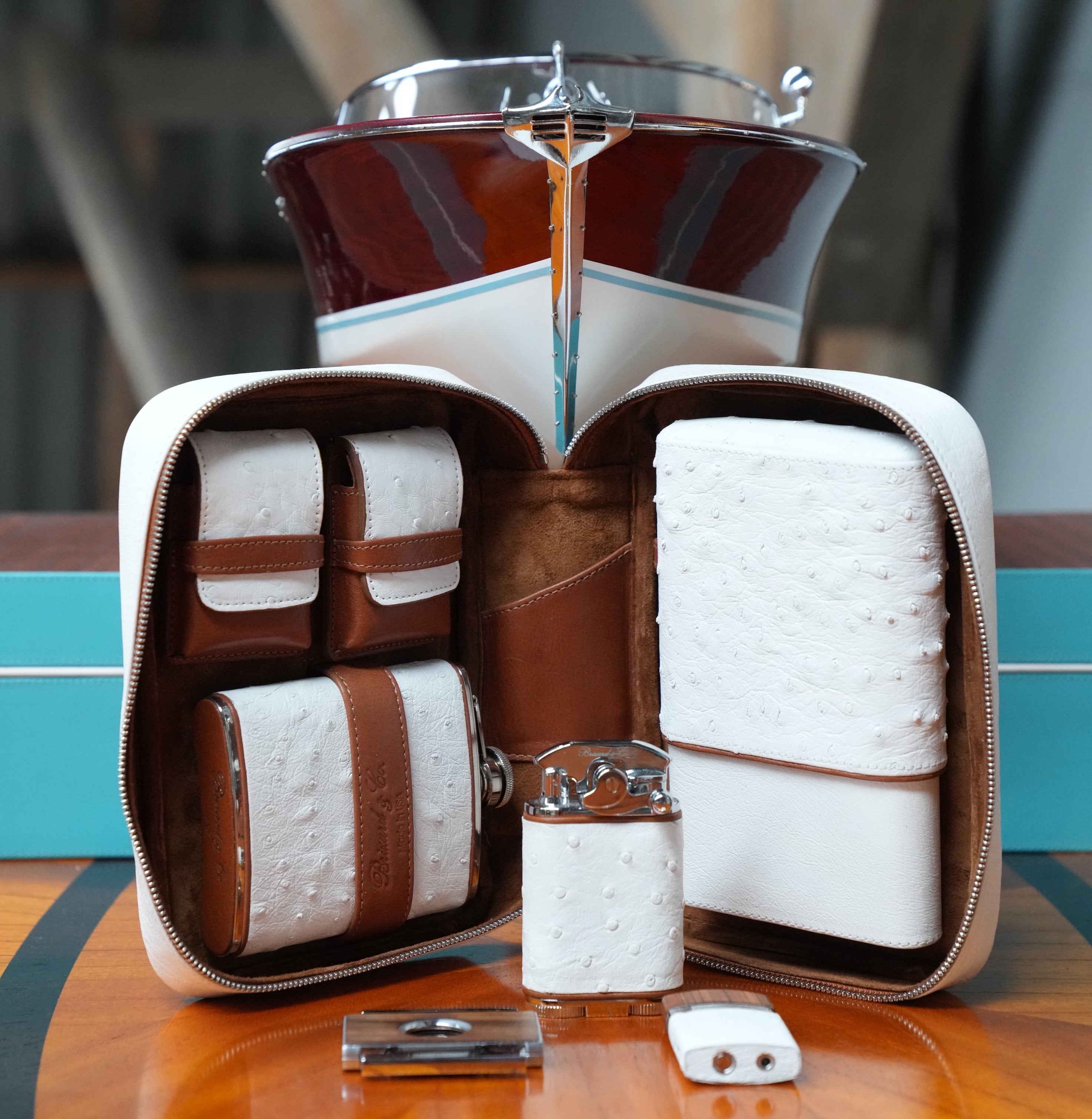 Havana Traveler - Ostrich White and Tan Leather