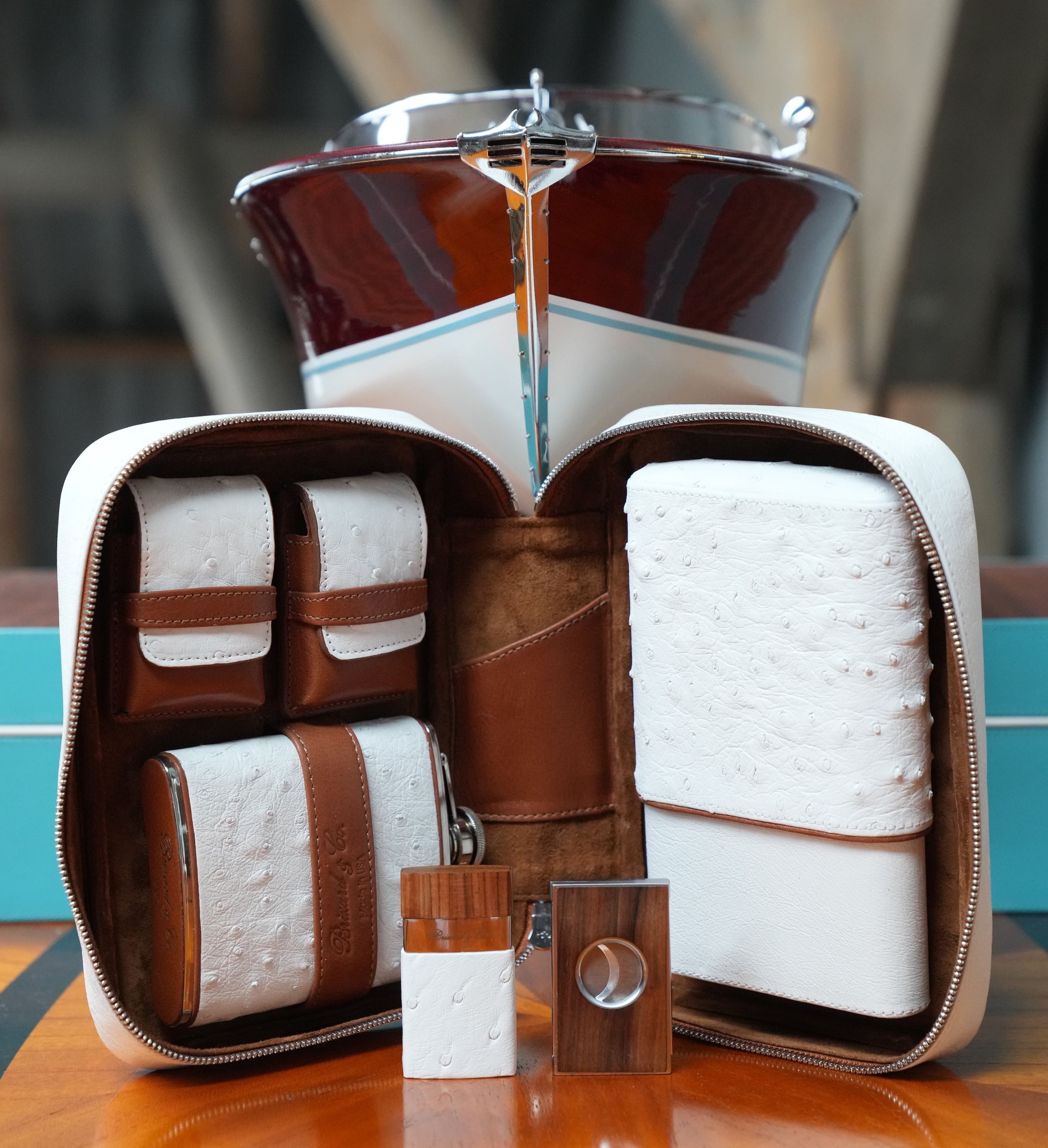 Havana Traveler - Ostrich White and Tan Leather