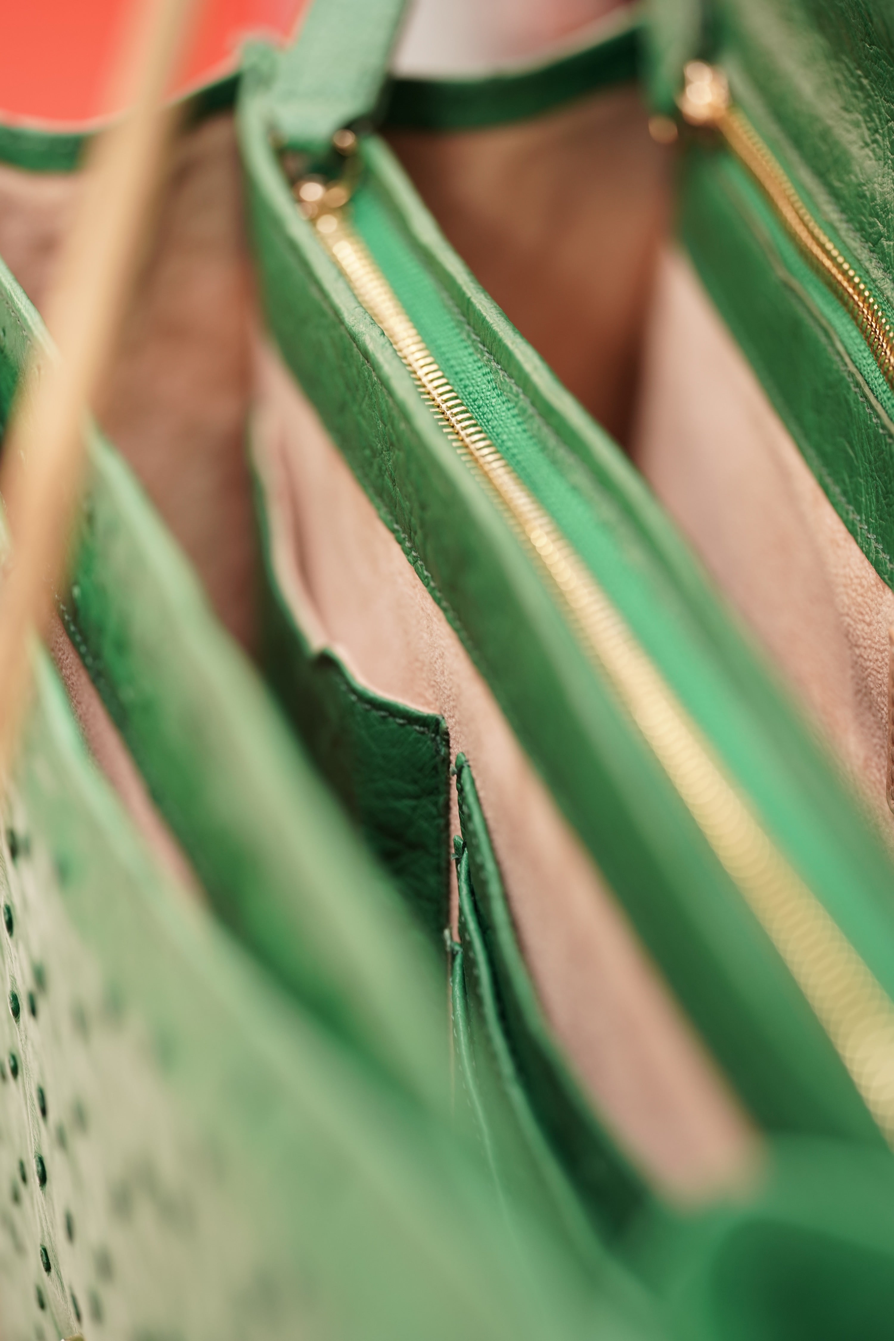 Green A4 business case in ostrich leather