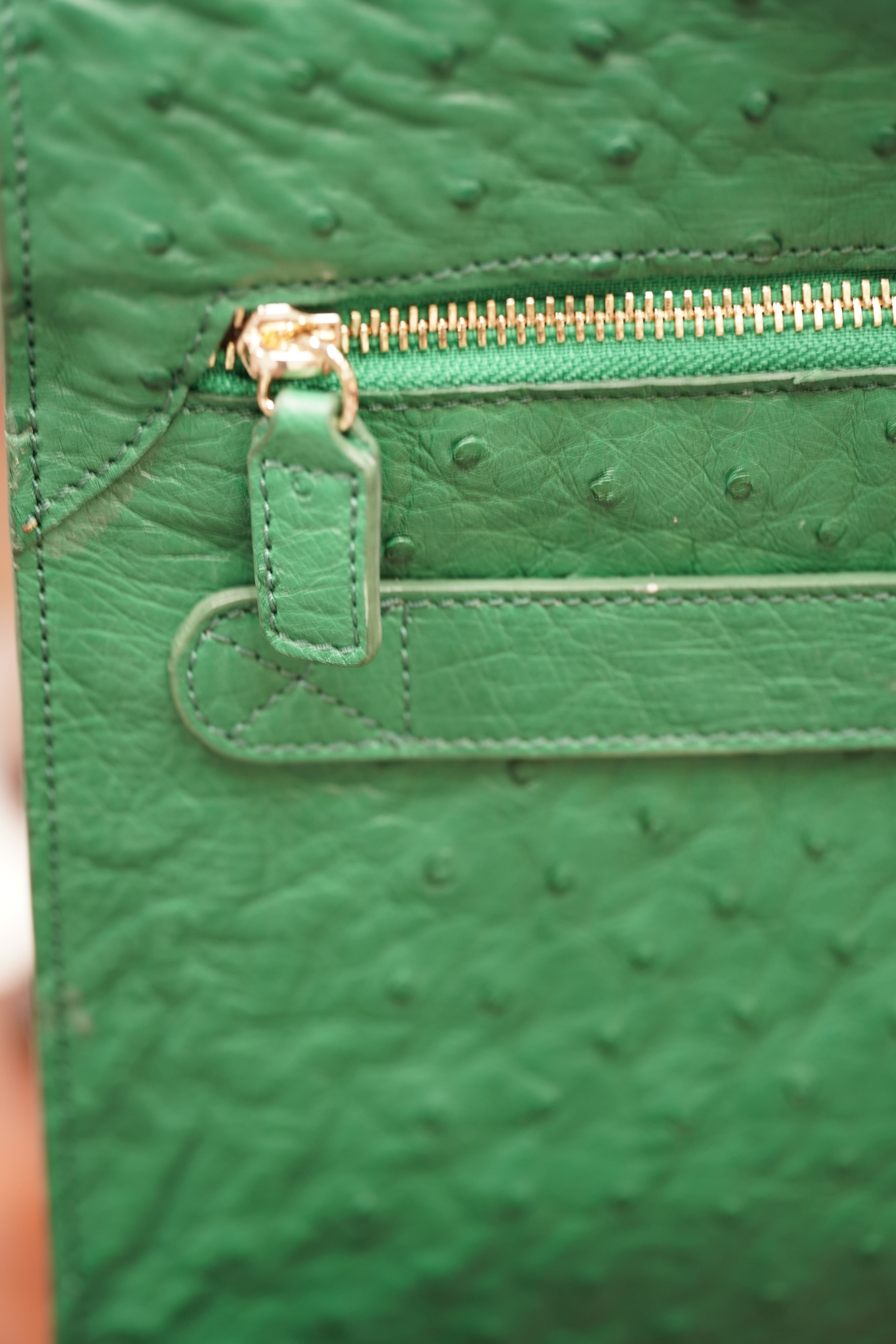 Green A4 business case in ostrich leather
