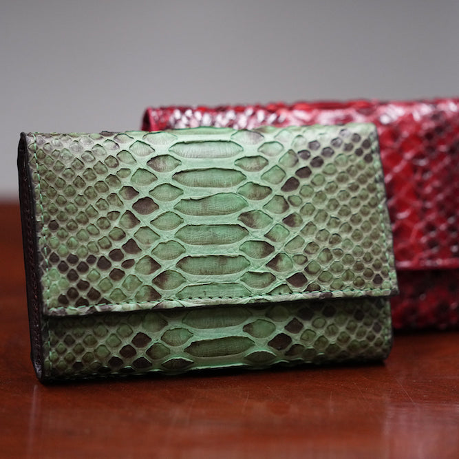 Olive green python leather wallet