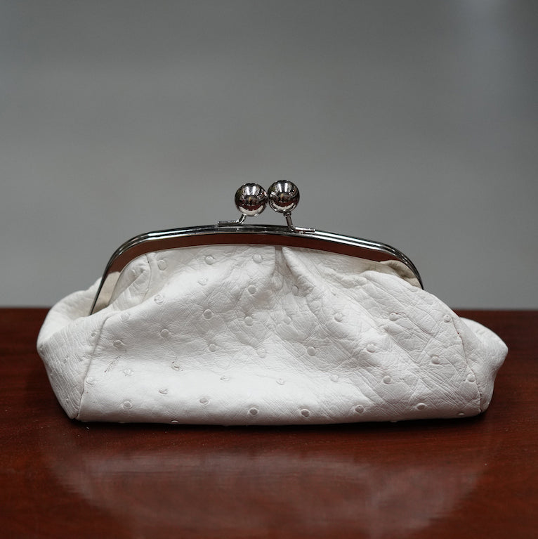Handbag in white ostrich leather small