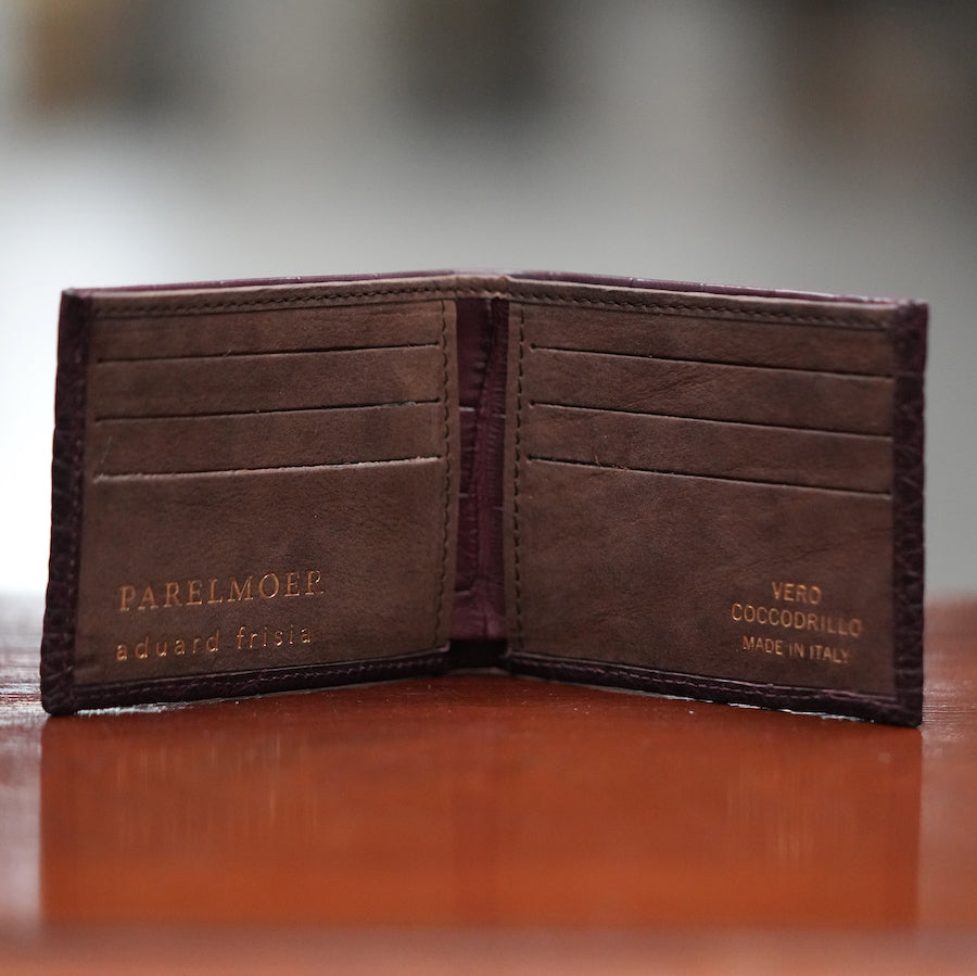 Burgundy wallet in real crocodile leather