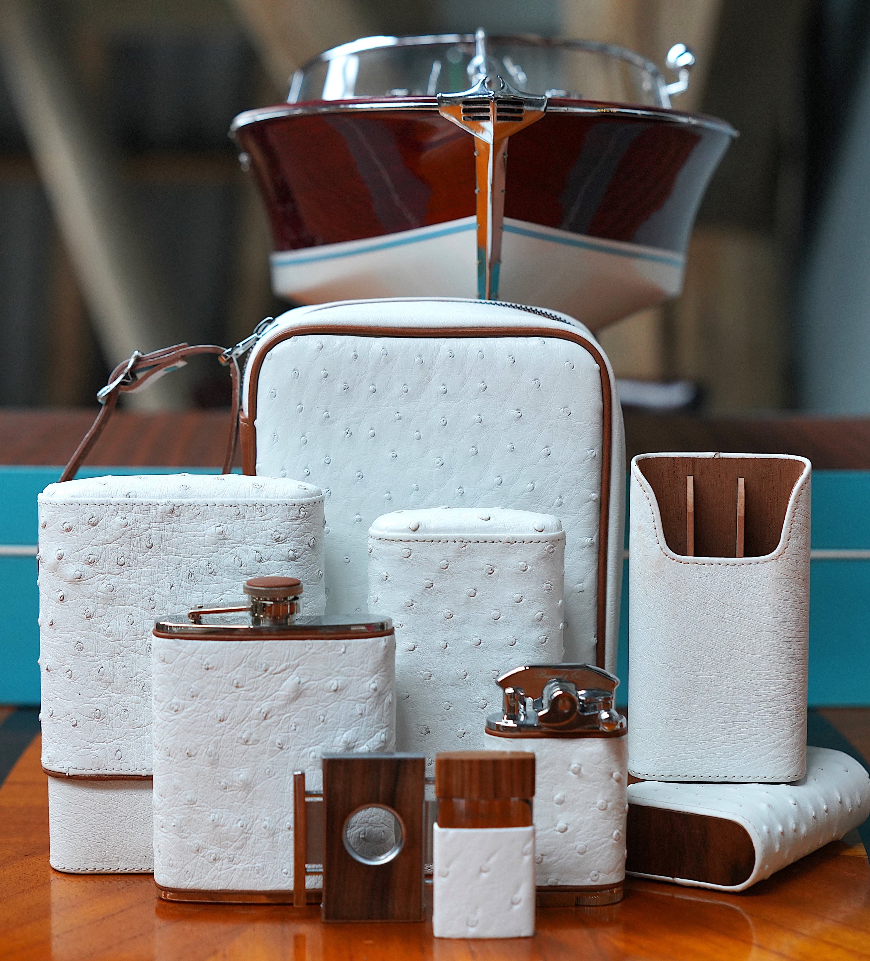 Havana Traveler - Ostrich White and Tan Leather