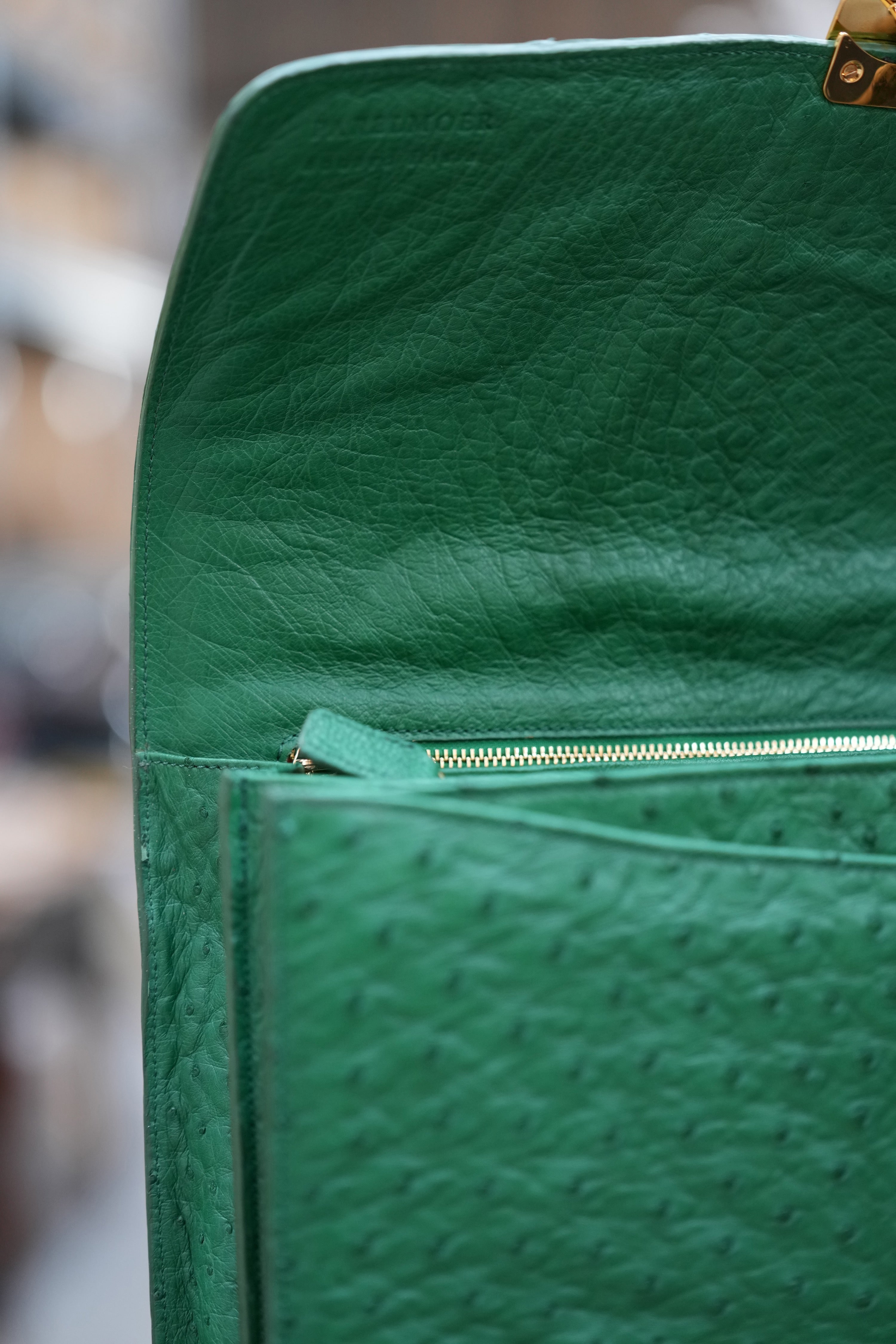 Green A4 business case in ostrich leather