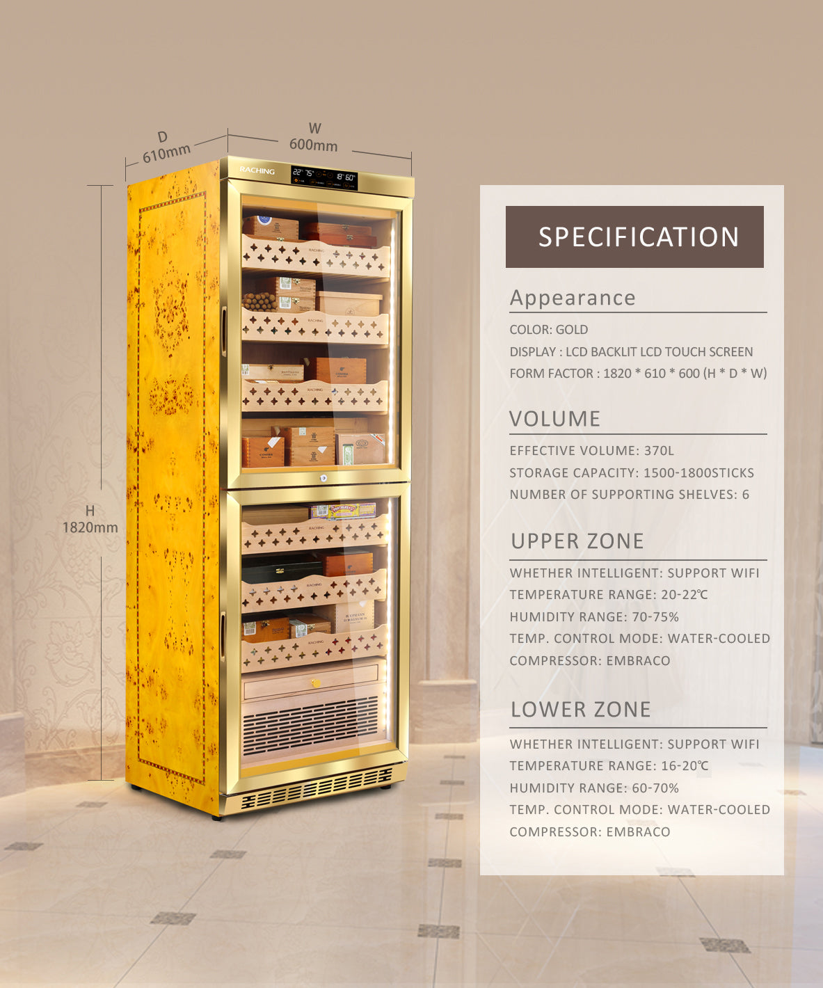 Dual system luxury humidor MON3800B