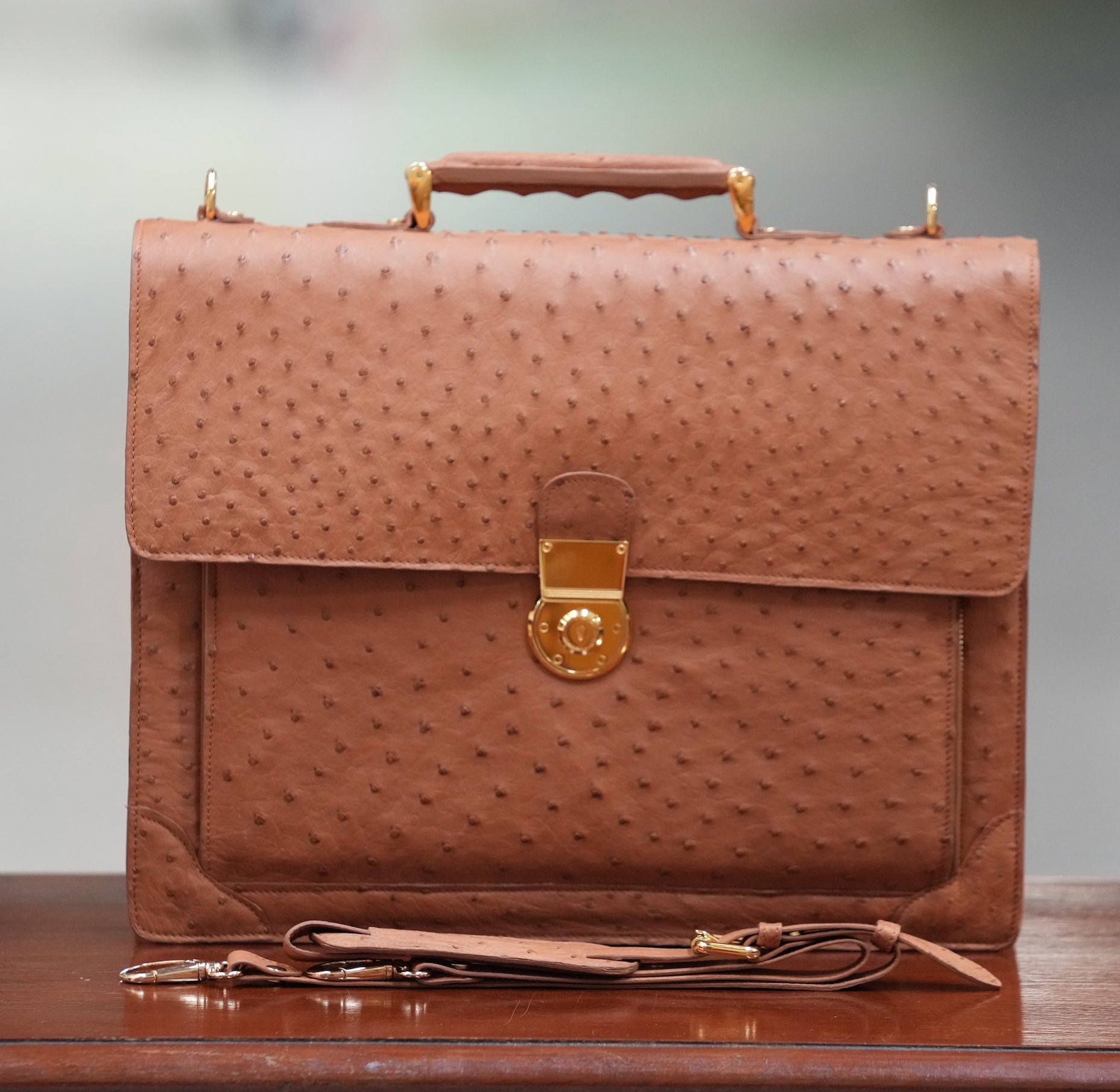 camel A4+ BUSINESS CASE IN OSTRICH LEATHER