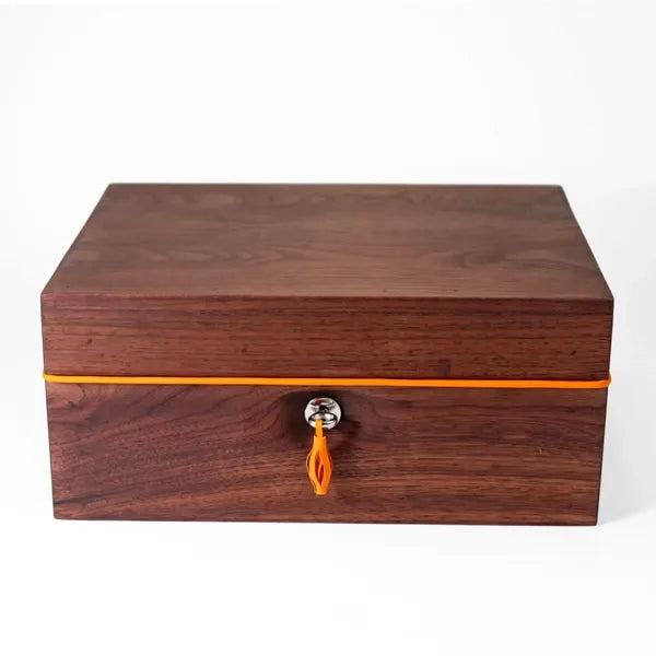Walnoot humidor met oranje leer 60/70 sigaren