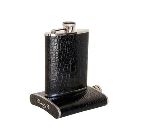 Croco Pattern Black Bottle Small - Alle options in leather and wood