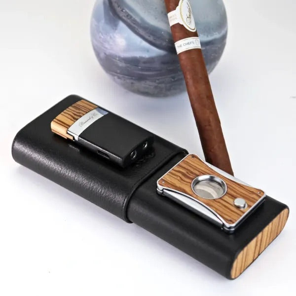 3 cigar Show Band Case - All wood/leather combinations