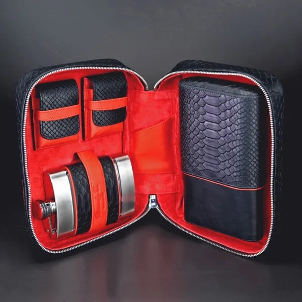 Havana Traveler - Black Python Pattern and Red Leather