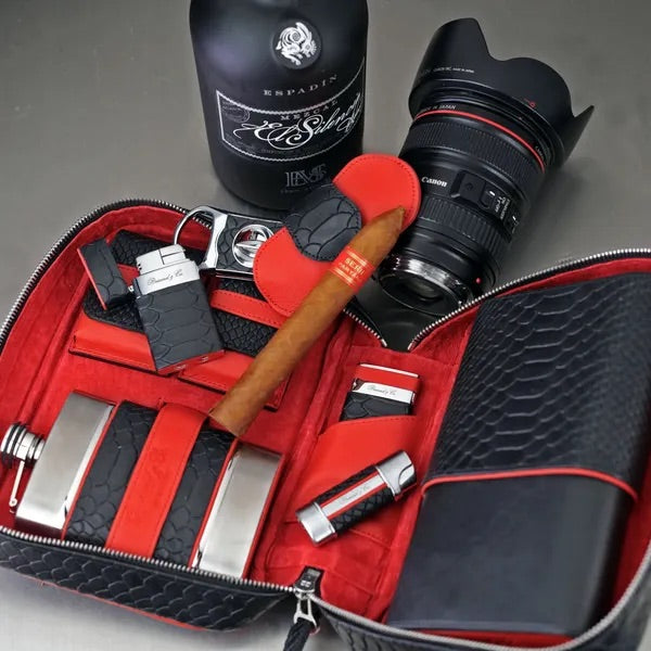 Havana Traveler - Black Python Pattern and Red Leather