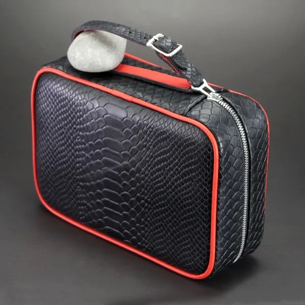 Havana Traveler - Black Python Pattern and Red Leather