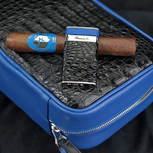 Havana Traveler - Genuine Black Caiman Alligator and Blue Leather