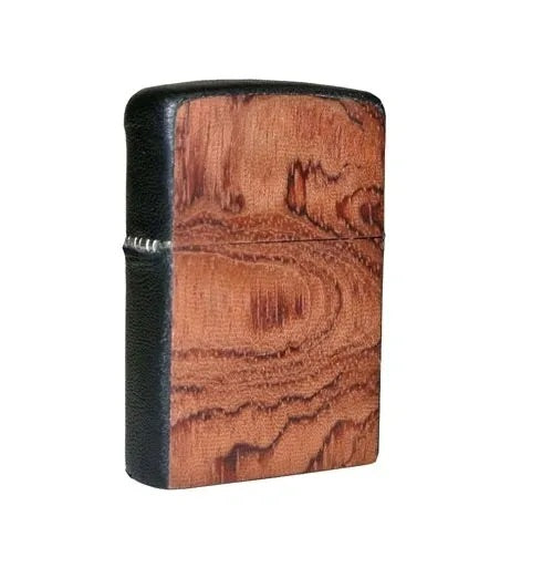 Zippo-aansteker - Bubinga en zwart leer