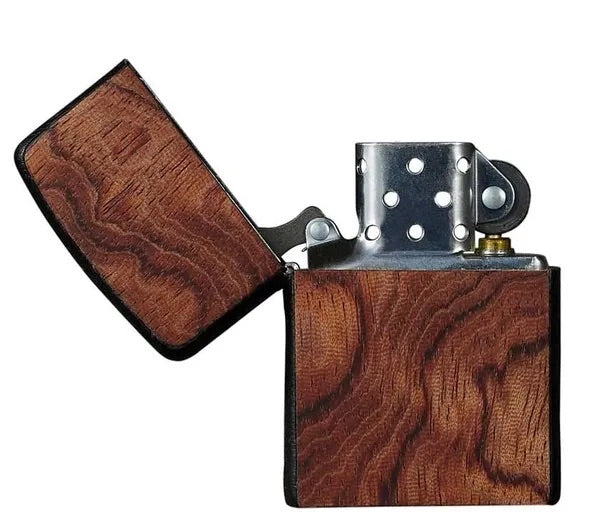 Zippo-aansteker - Bubinga en zwart leer