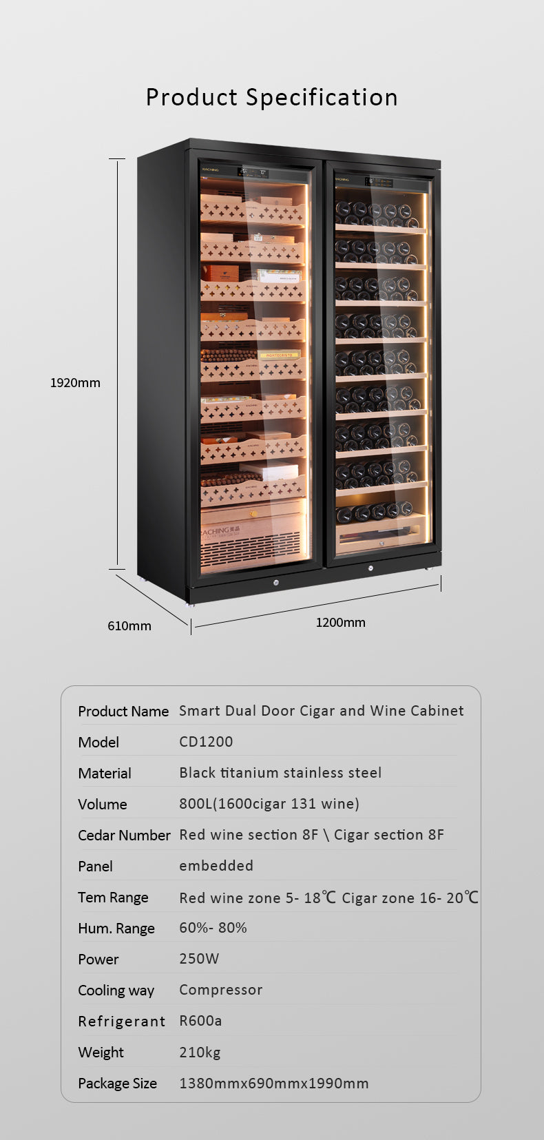 Stainless steel double wine cooler CD1200