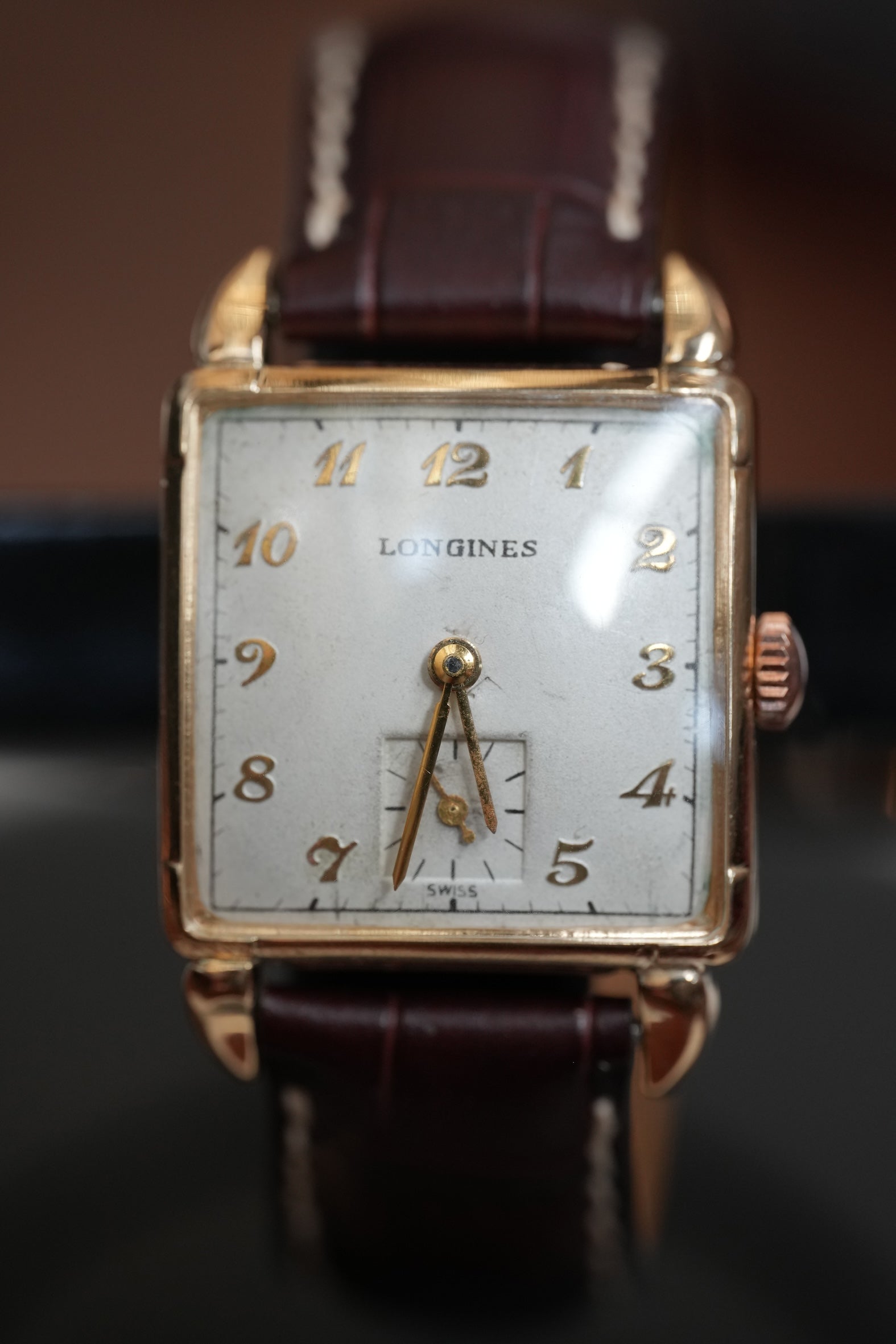 14k gold watch Longines square