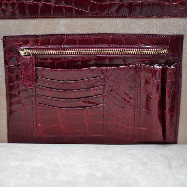 Large burgundy business case in crocodile leather