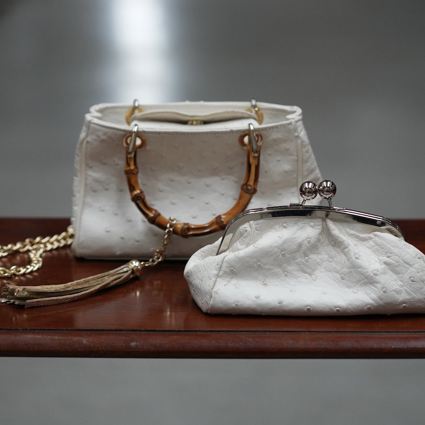 Handbag in white ostrich leather small