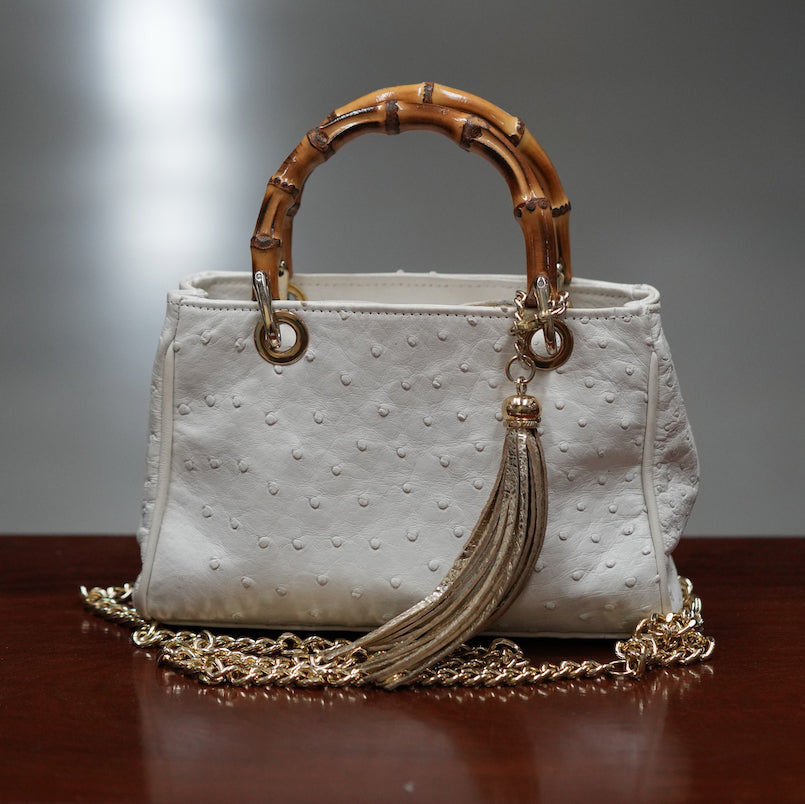 Handbag ostrich leather white