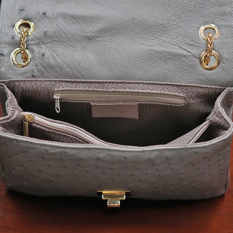 Ostrich leather handbag in warm grey