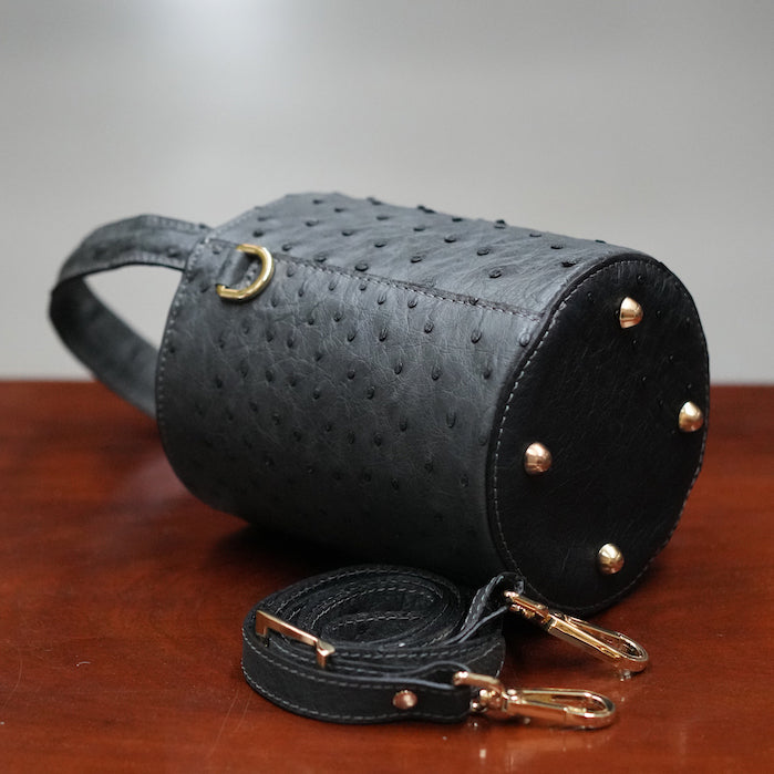 Blue/grey ostrich leather handbag