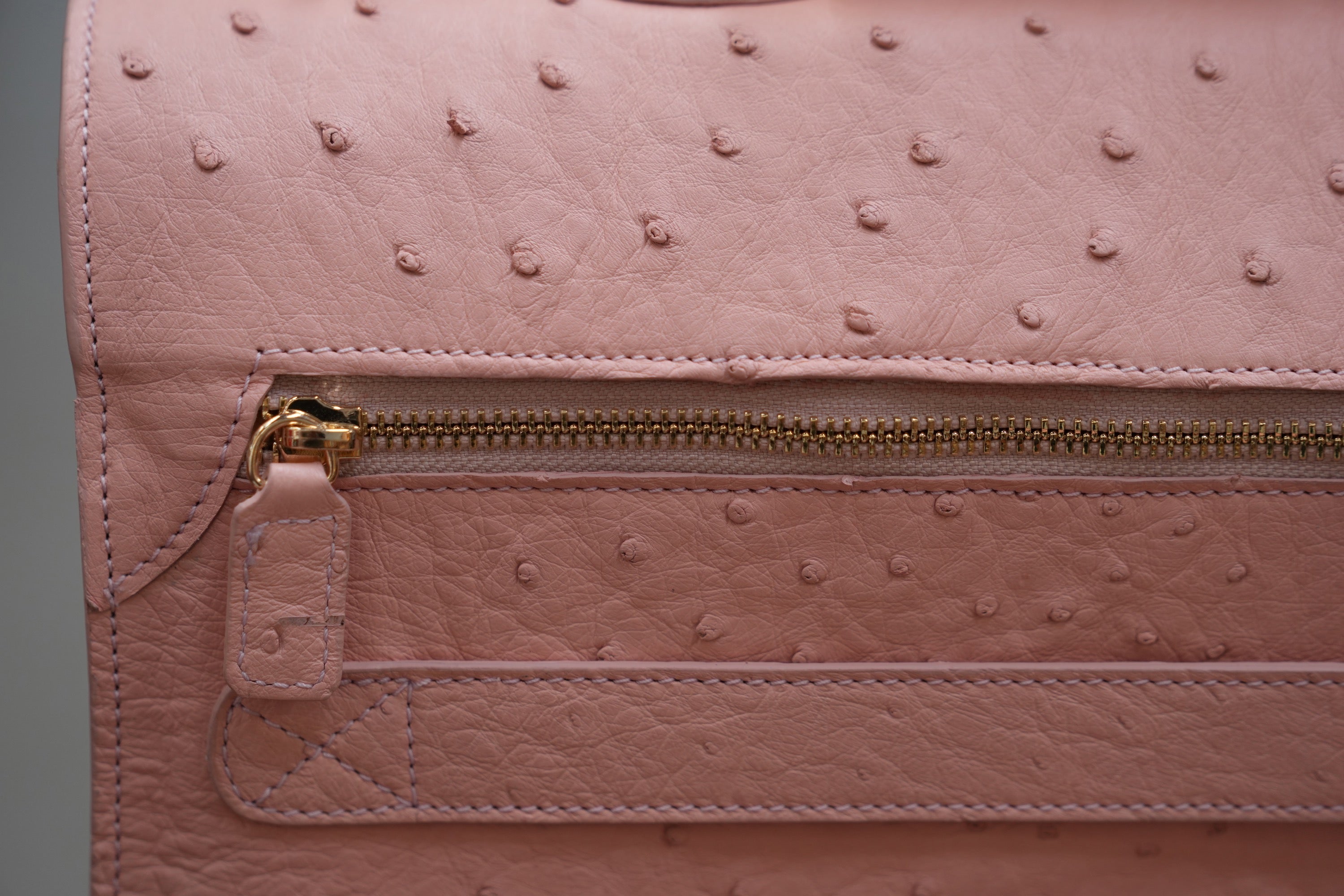 Pink A4 business case in ostrich leather