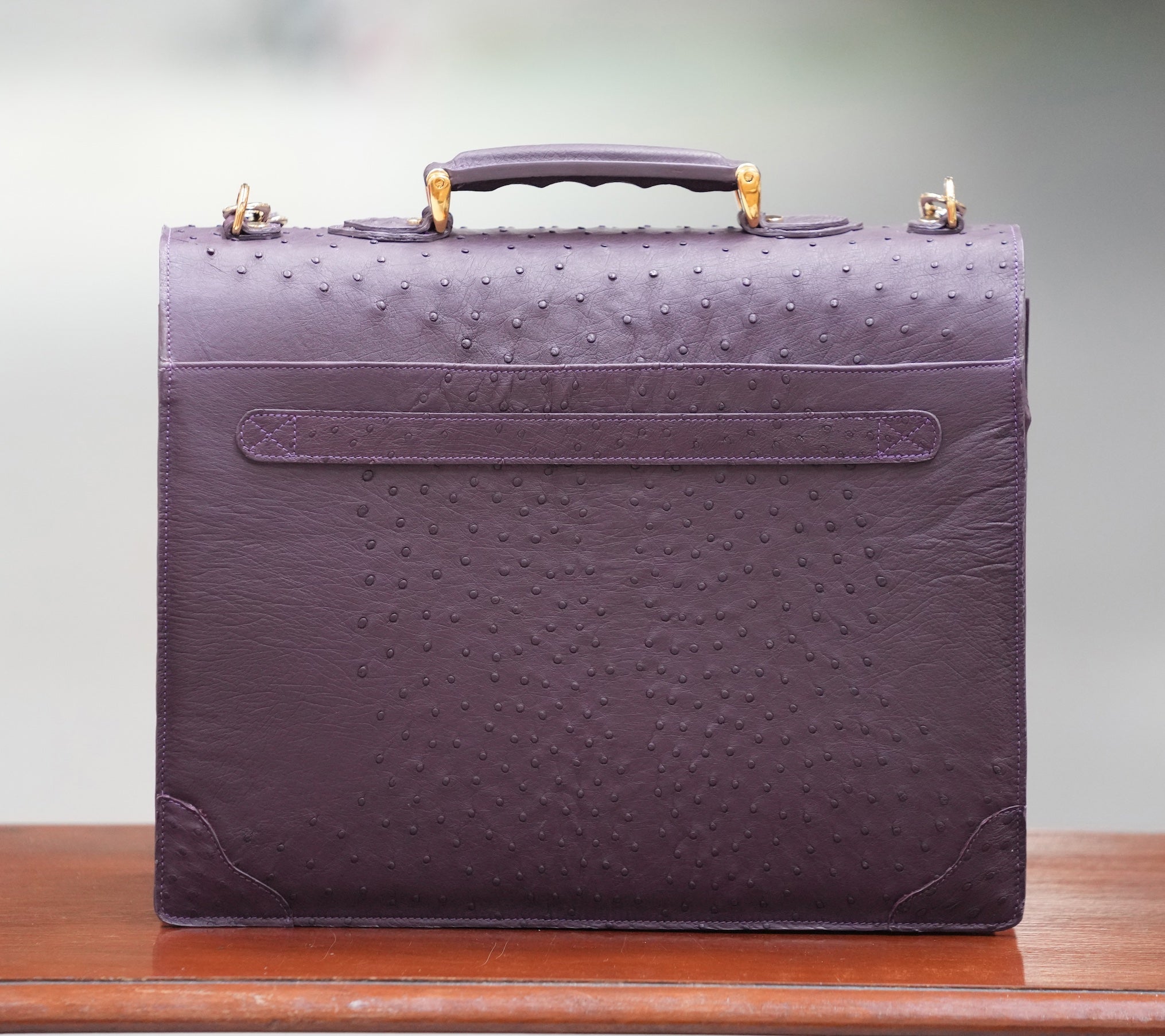 Deep purple A4+ business case in ostrich leather