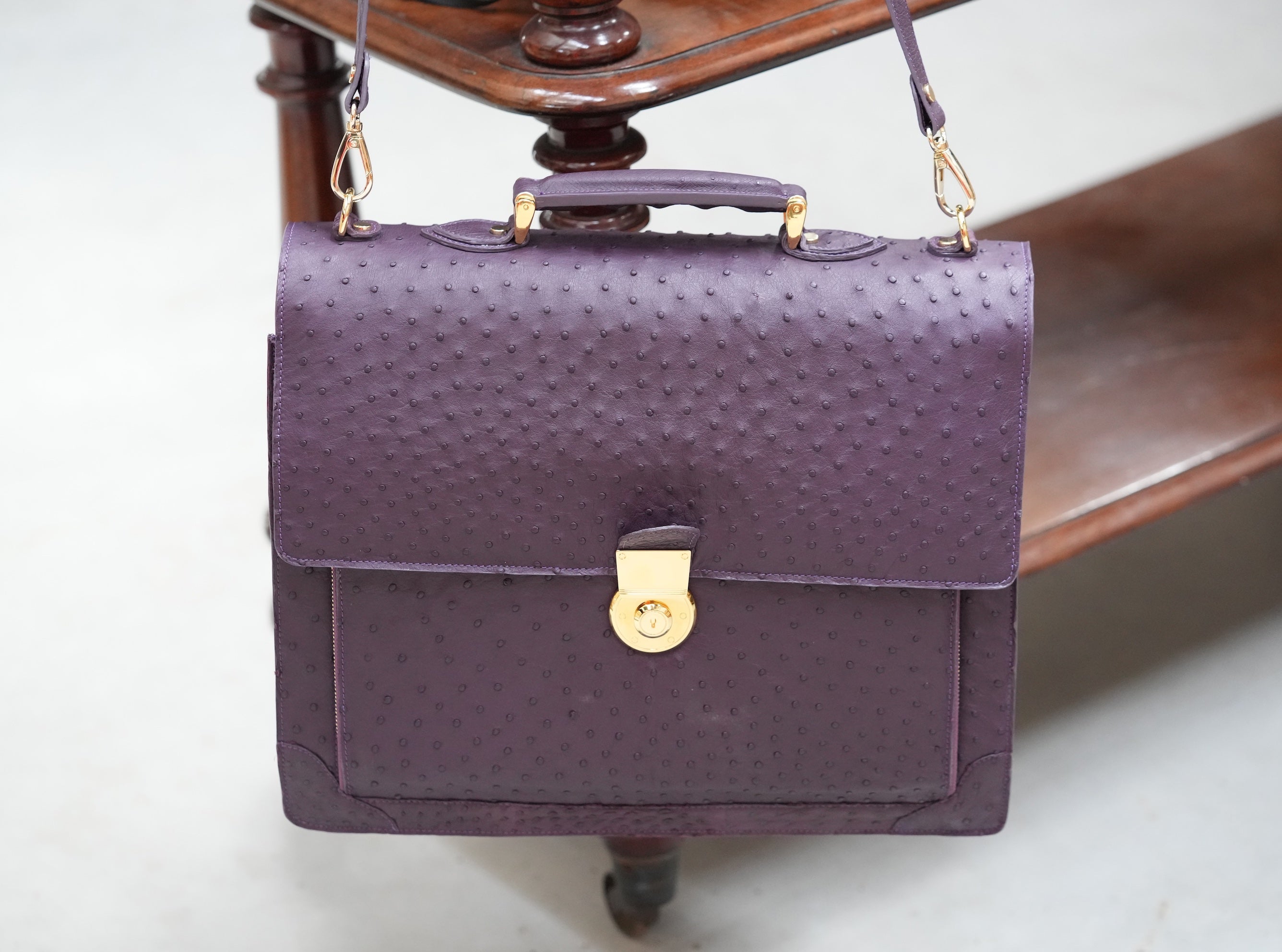 Deep purple A4+ business case in ostrich leather