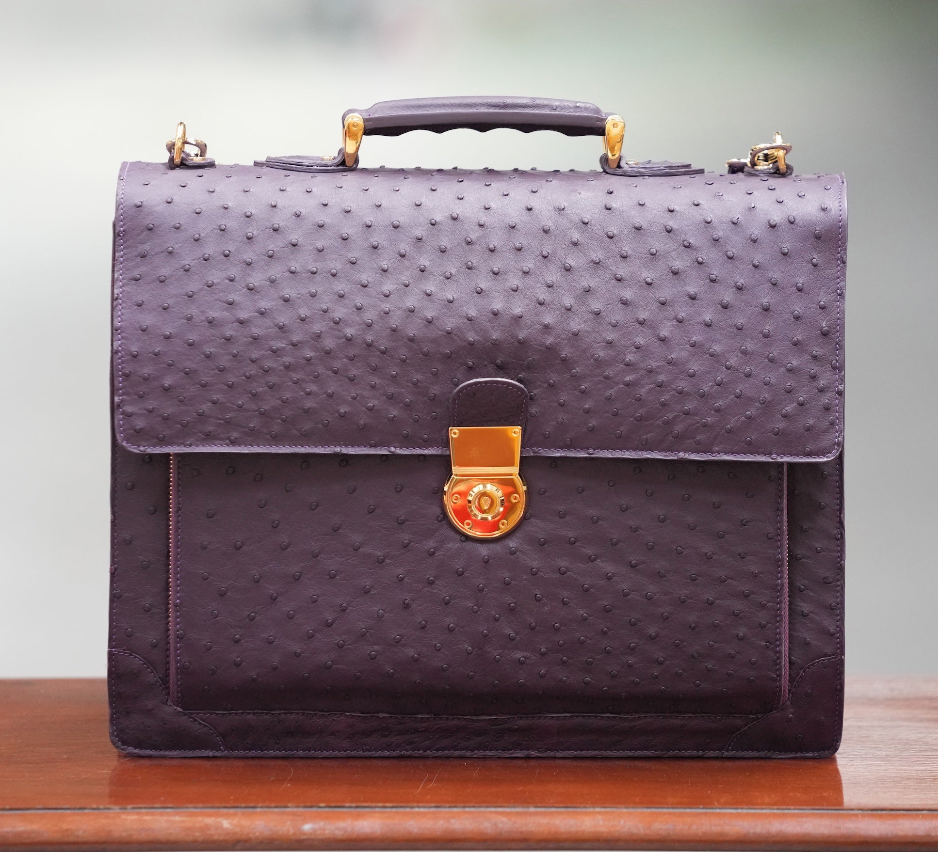 Deep purple A4+ business case in ostrich leather