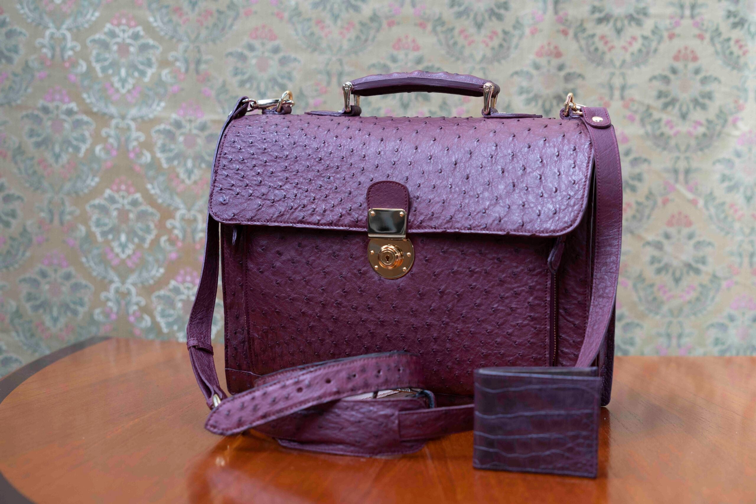 Burgundy a4+ Leather Business Case Ostrich